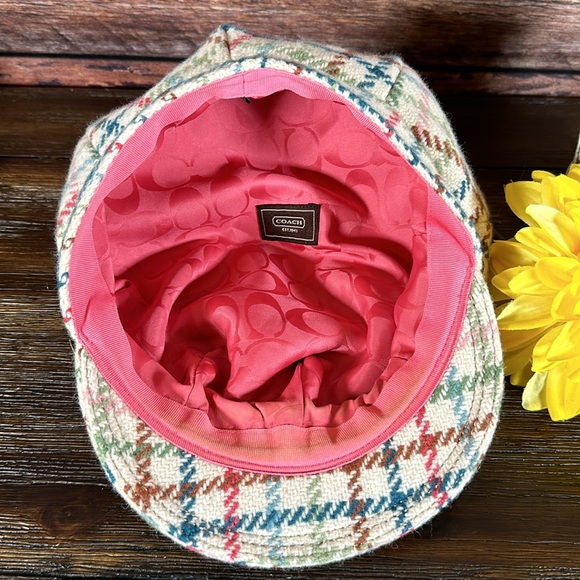Vintage Coach Wool Colorful Plaid Newsboy Hat With Suede Trim. Size M/L - Picture 8 of 13